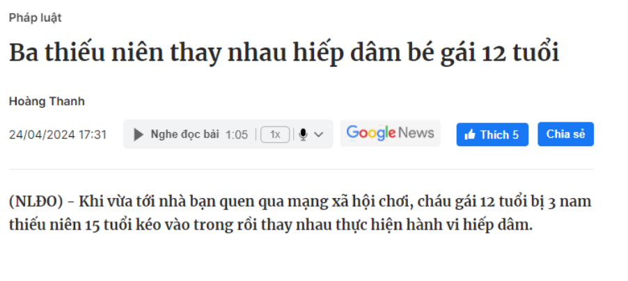 越南3名15岁侵犯、虐待一名12岁女孩，警方已逮捕犯罪嫌疑人！