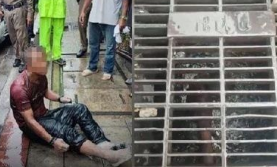 泰国曼谷一名男子受困于排水沟内长达4天,手脚溃烂,耗时1小时将他救出!