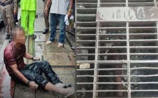 泰国曼谷一名男子受困于排水沟内长达4天，手脚溃烂，耗时1小时将他救出！